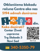 Otklonićemo blokadu računa Centra ako nas 5200 odmah doniramo 1000 din, Kako donirati? Centar Živeti uspravno Trg Slobode 3 Novi Sad 340-5350-79 Desno od podataka Centra je QR kod za donaciju od 500 din. Cifre koje čine broj hioiljadu su bele boje u spojeni pojedinačnim delovima sdlagalice teget, narandžastom, svetlo-plavom i crvenom.