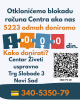 Otklonićemo blokadu računa Centra ako nas 5223 odmah doniramo 1000 din, Kako donirati? Centar Živeti uspravno Trg Slobode 3 Novi Sad 340-5350-79 Desno od podataka Centra je QR kod za donaciju od 500 din. Cifre koje čine broj hioiljadu su bele boje u spojeni pojedinačnim delovima sdlagalice teget, narandžastom, svetlo-plavom i crvenom.